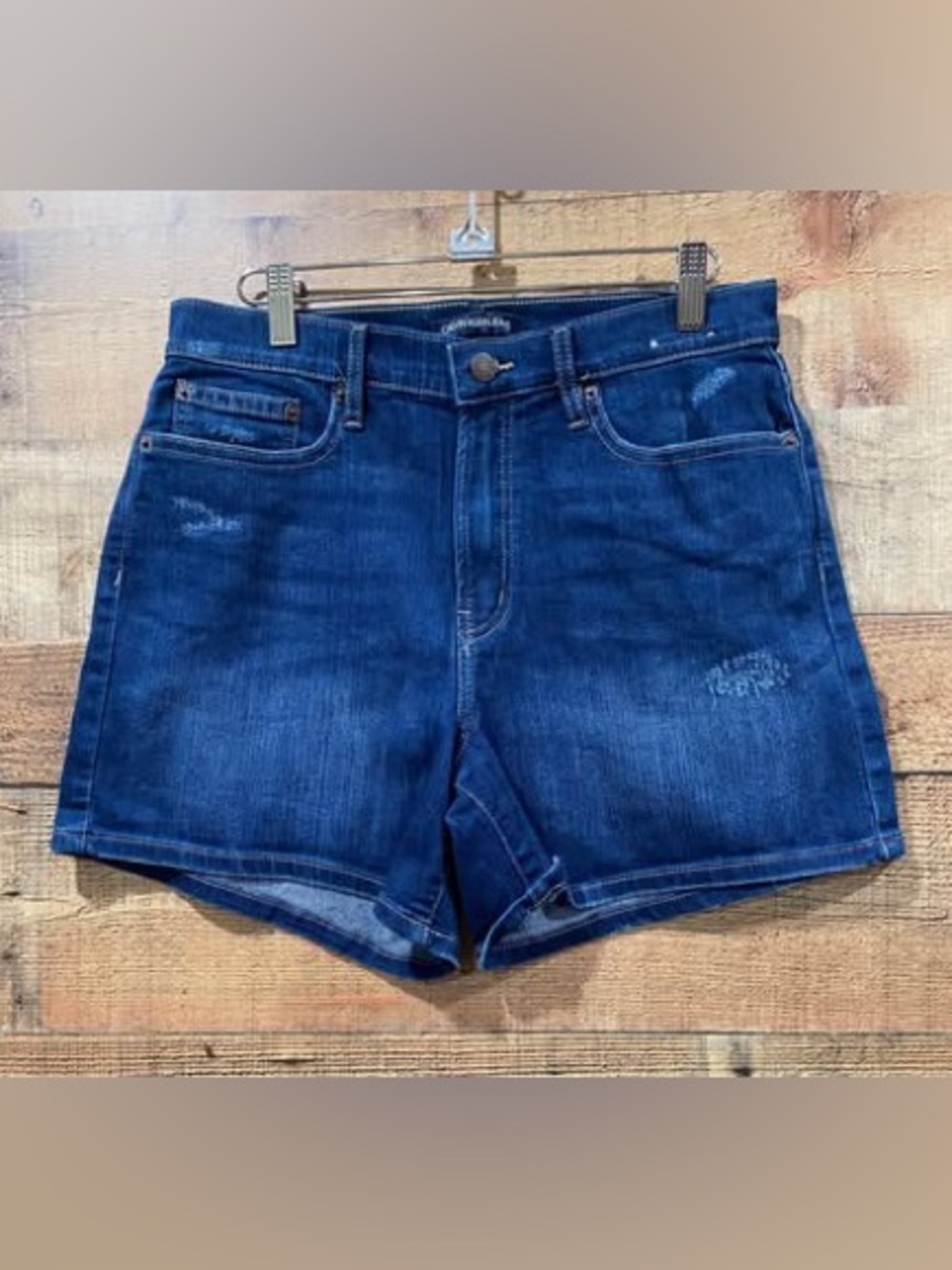 Calvin Klein High Rise Dark Blue Denim Midi Jean Shorts Size 30